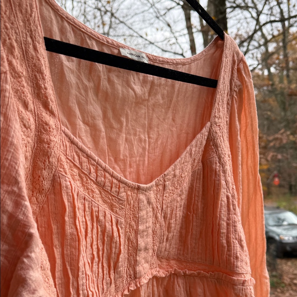 American Eagle Outfitters Tangerine/ Peachy Lace Blouse - Picture 3 of 7